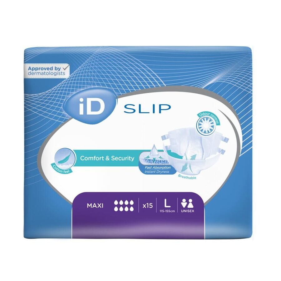 Πάνες ακράτειας ID Slip Large Maxi 15 τεμαχίων ( Super Νυχτός) Πάνες ακράτειας ID Slip Large Maxi 15 τεμαχίων ( Super Νυχτός)