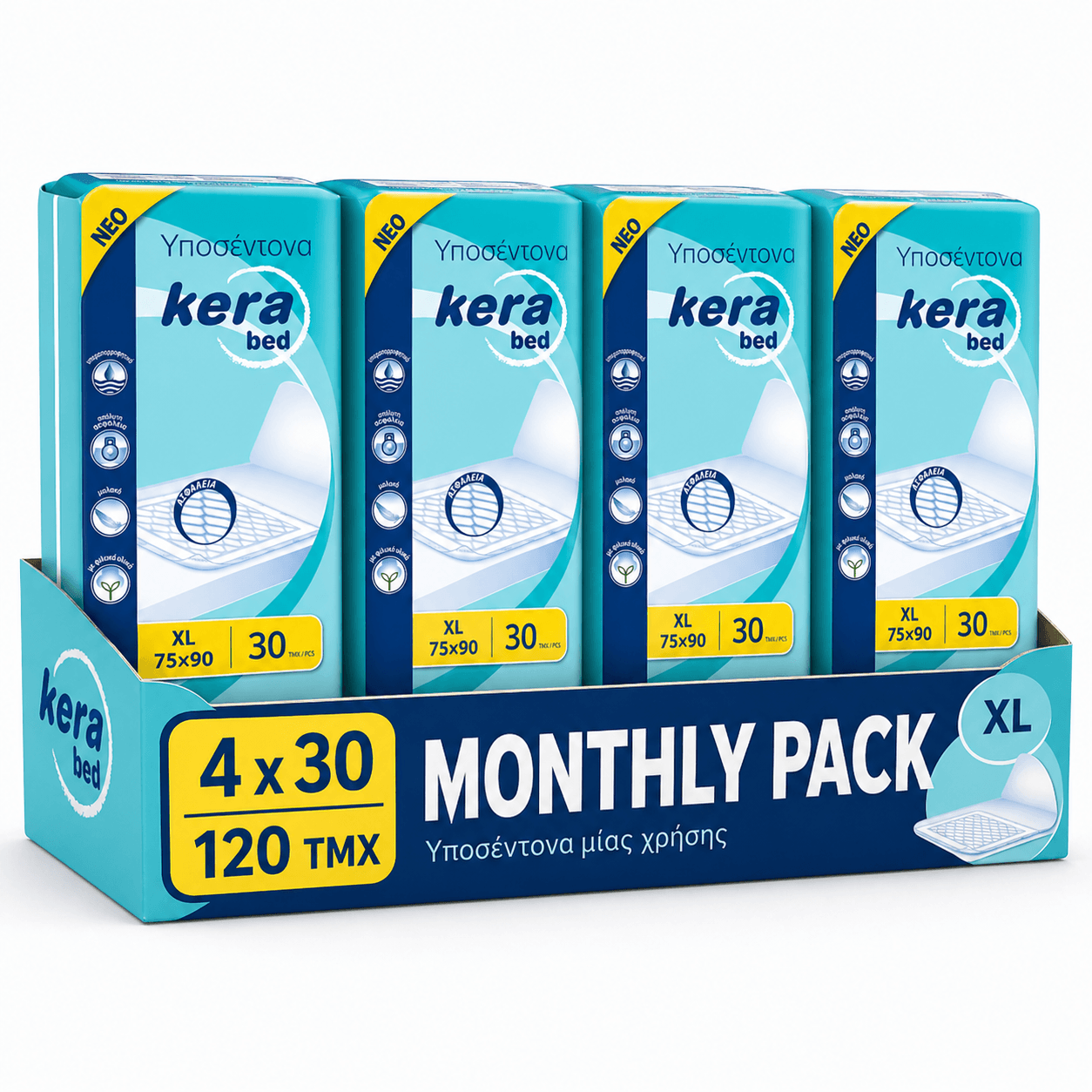 Kera Υποσέντονα XL 75×90 30τμχ (4×30) MONTHLY PACK Kera Υποσέντονα XL 75×90 30τμχ (4×30) MONTHLY PACK