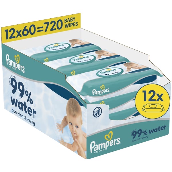 PAMPERS WIPES AQUA 99% WATER 1X12X60 EBO