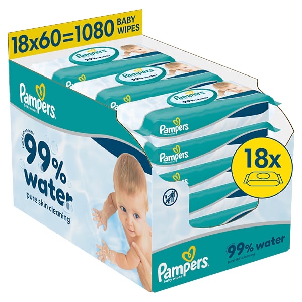 PAMPERS WIPES AQUA 99% WATER 1X18X60 EB