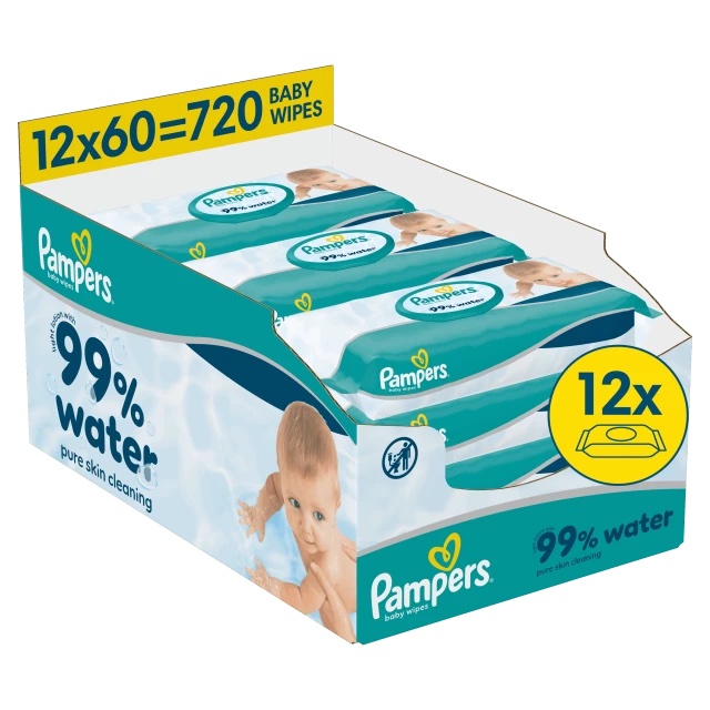 PAMPERS WIPES AQUA 99% WATER 12X60